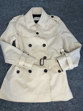 Coach Women's Beige Double-Breasted Trench Coat with Black Buttons